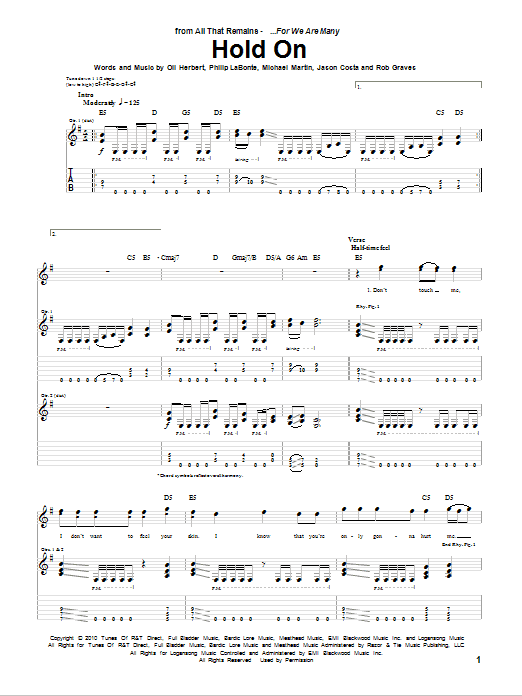 All That Remains Hold On sheet music notes and chords. Download Printable PDF.