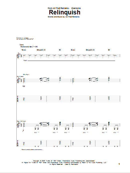 All That Remains Relinquish sheet music notes and chords. Download Printable PDF.