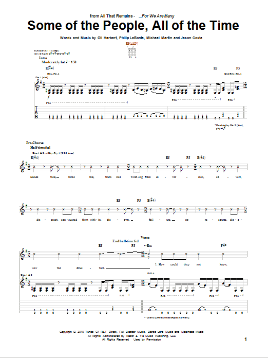 Learn to play All That Remains Some Of The People, All Of The Time sheet music for Guitar Tab in minutes. Price: 7.8900$ All That Remains Some Of The People, All Of The Time sheet music notes and chords arranged for Guitar Tab