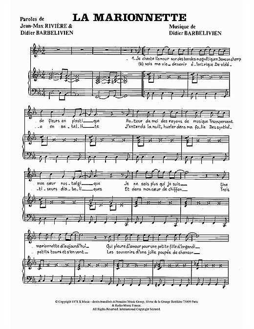 Learn to play Allain Marionnette sheet music for Piano & Vocal in minutes. Price: 6.9900$ Allain Marionnette sheet music notes and chords arranged for Piano & Vocal