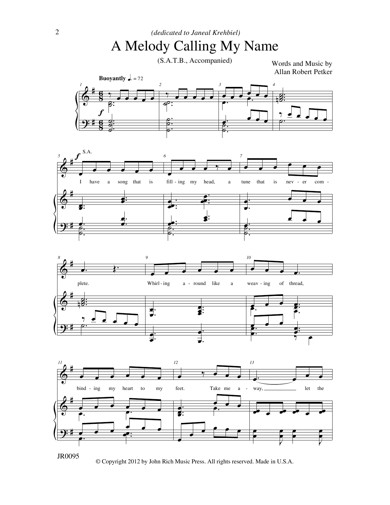 Learn to play Allan Robert Petker A Melody Calling My Name sheet music for SATB Choir in minutes. Price: 3.9900$ Allan Robert Petker A Melody Calling My Name sheet music notes and chords arranged for SATB Choir