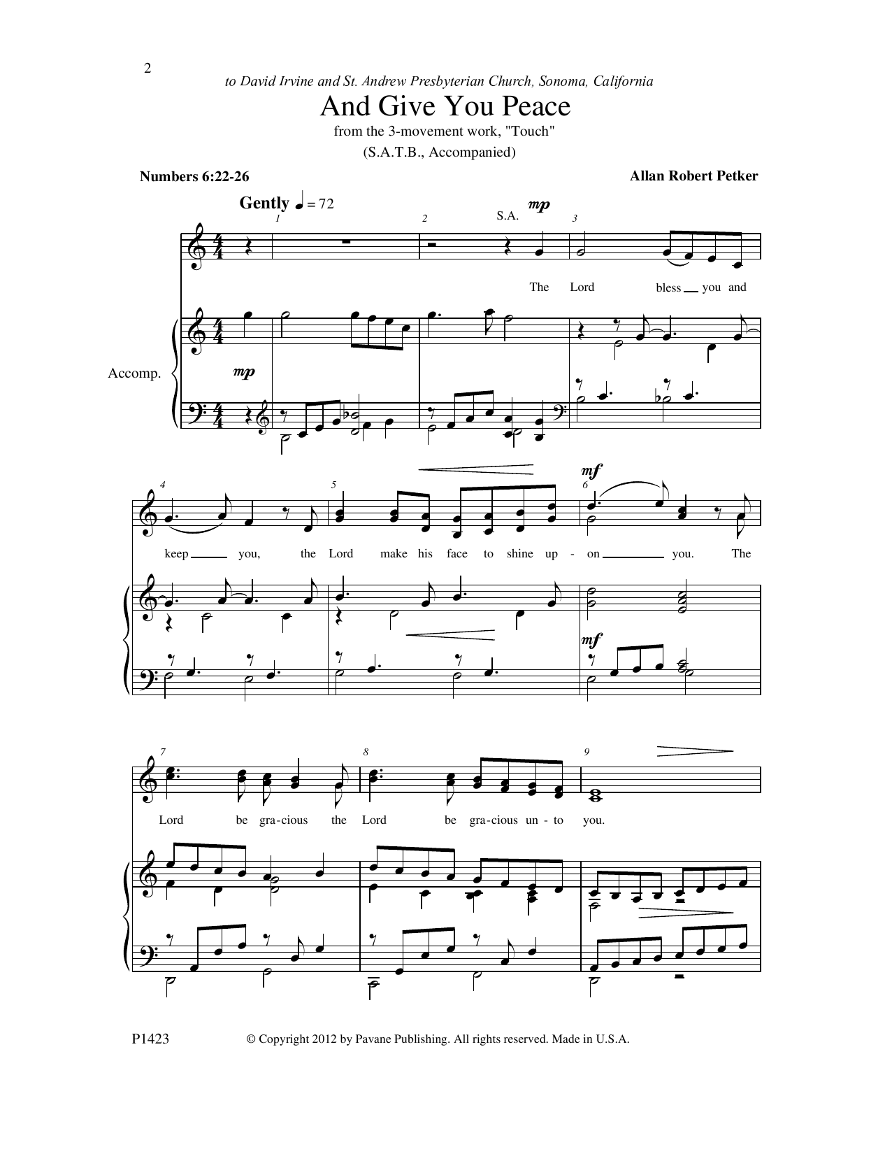 Learn to play Allan Robert Petker And Give You Peace sheet music for SATB Choir in minutes. Price: 3.9900$ Allan Robert Petker And Give You Peace sheet music notes and chords arranged for SATB Choir