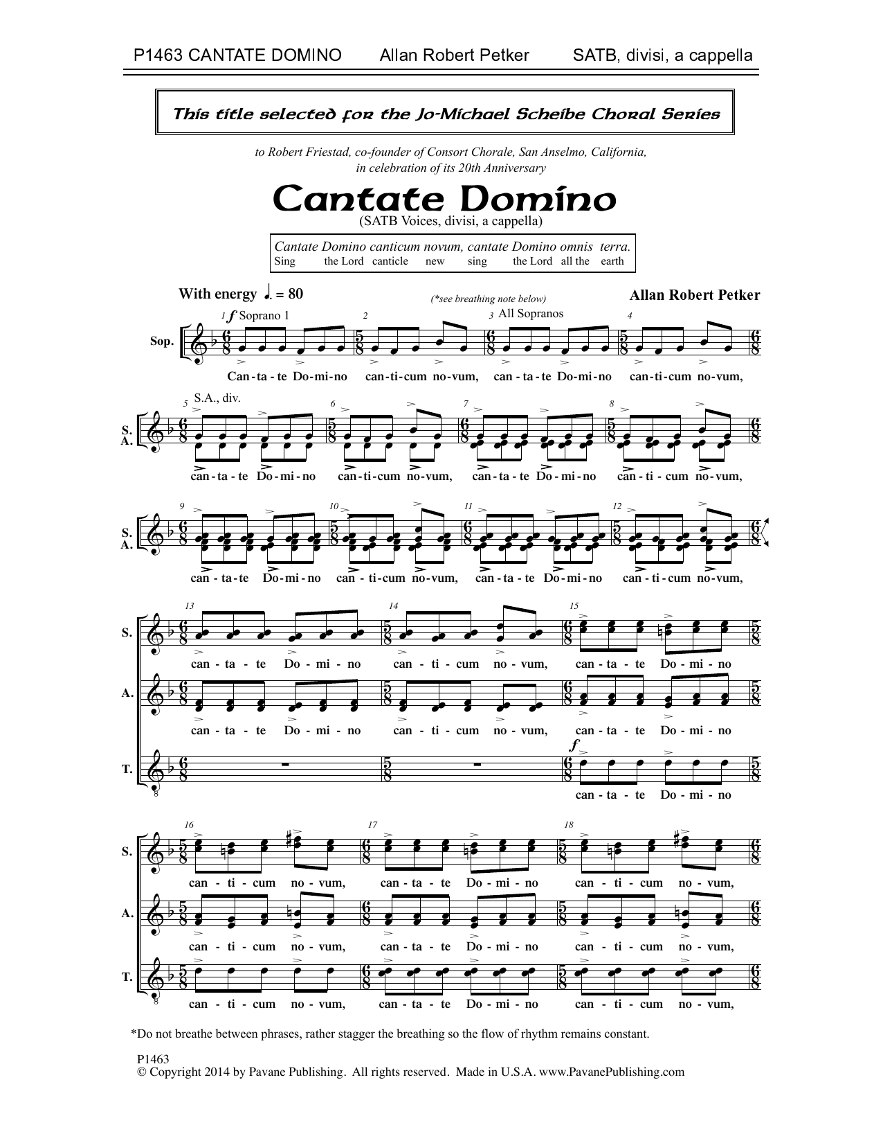 Allan Robert Petker Cantate Domino sheet music notes and chords. Download Printable PDF.