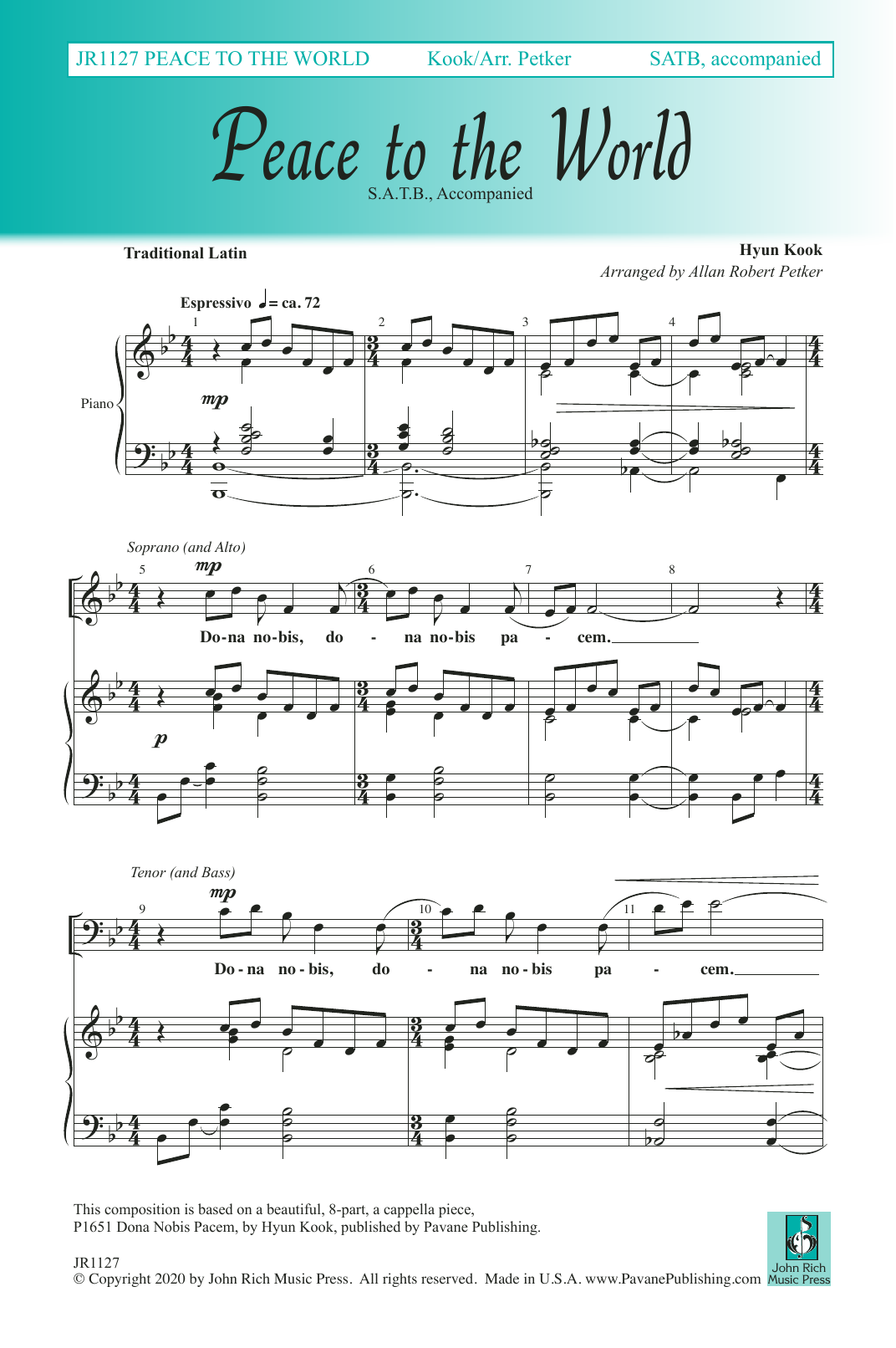 Allan Robert Petker Peace to the World sheet music notes and chords arranged for SATB Choir