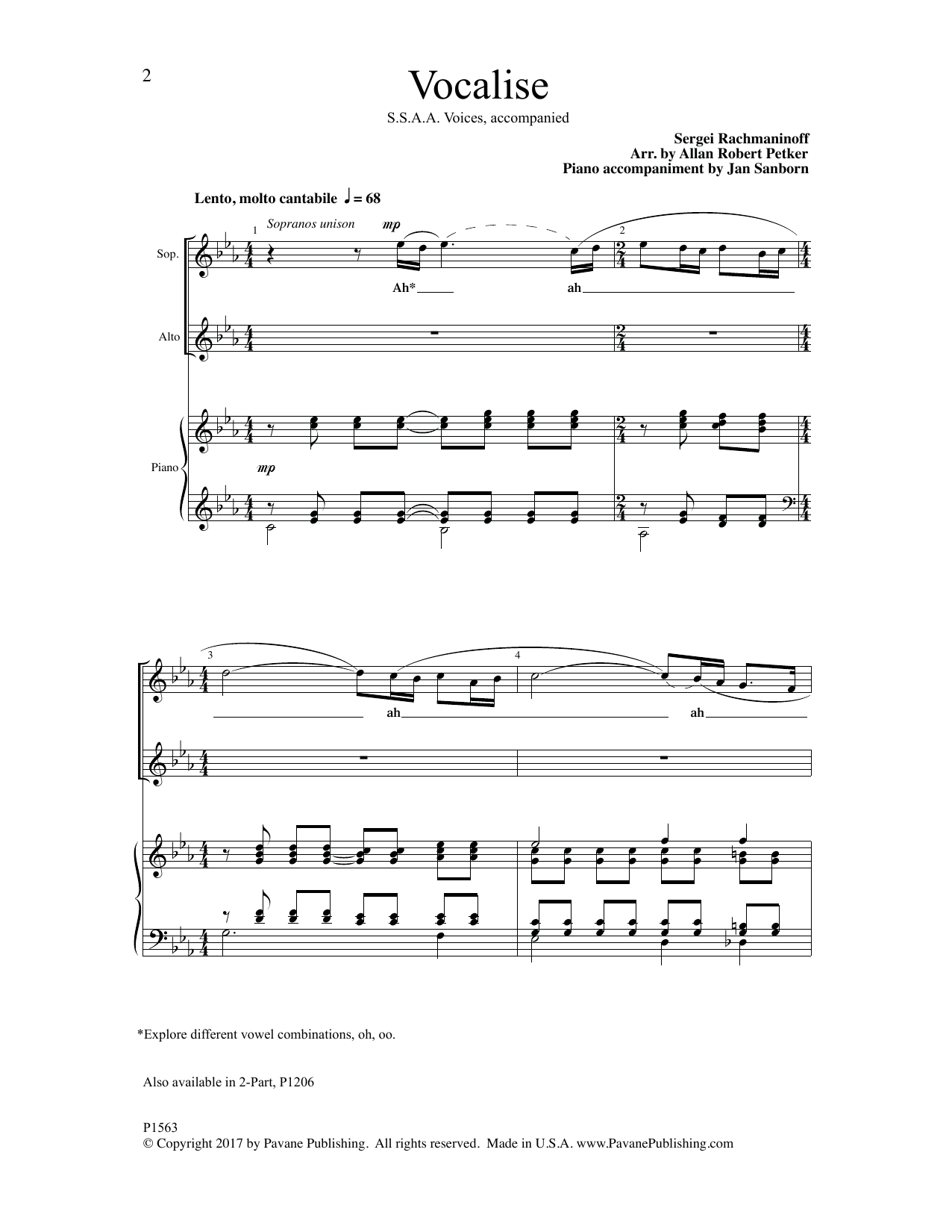 Allan Robert Petker Vocalise sheet music notes and chords. Download Printable PDF.