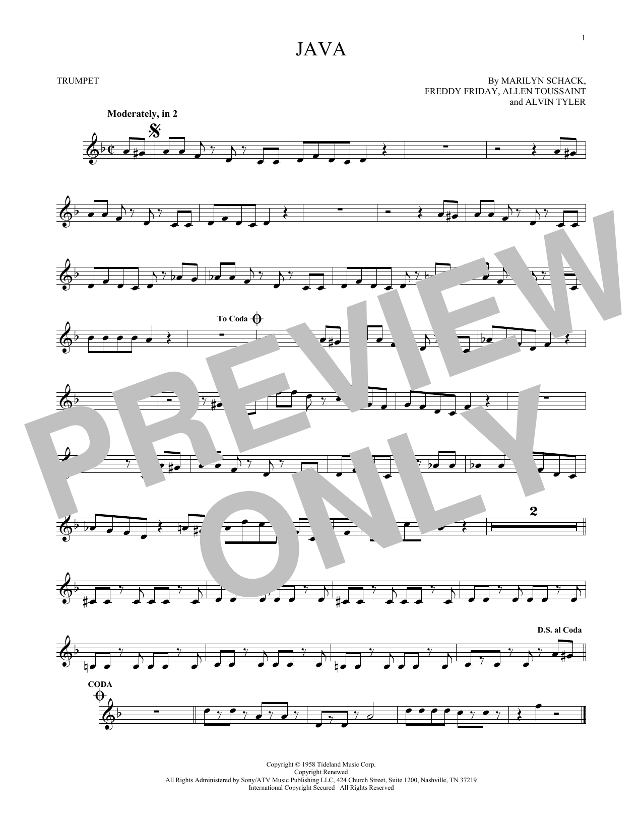 Allen Toussaint Java sheet music notes and chords. Download Printable PDF.