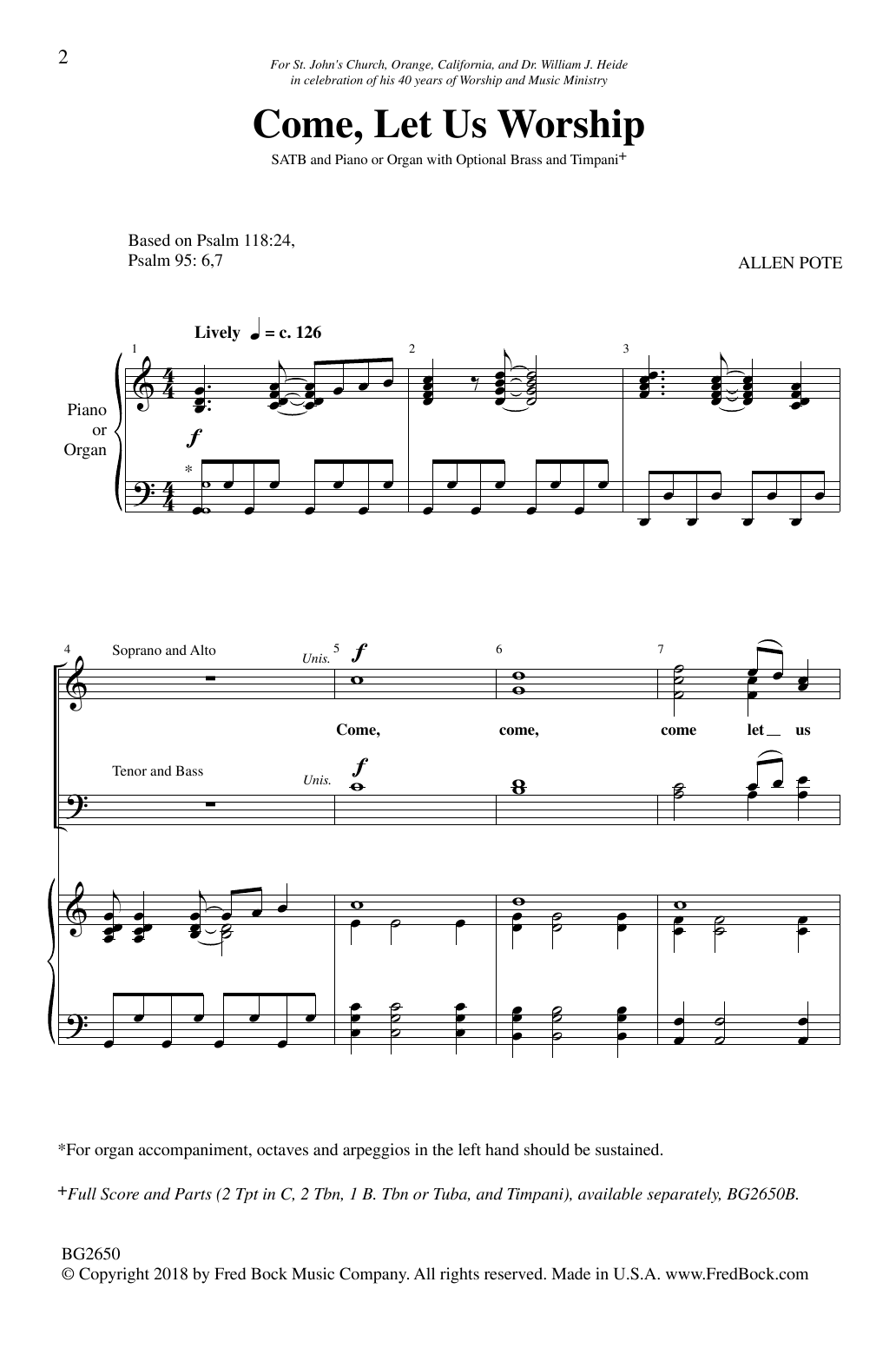 Learn to play Allen Pote Come, Let Us Worship sheet music for SATB Choir in minutes. Price: 3.9900$ Allen Pote Come, Let Us Worship sheet music notes and chords arranged for SATB Choir