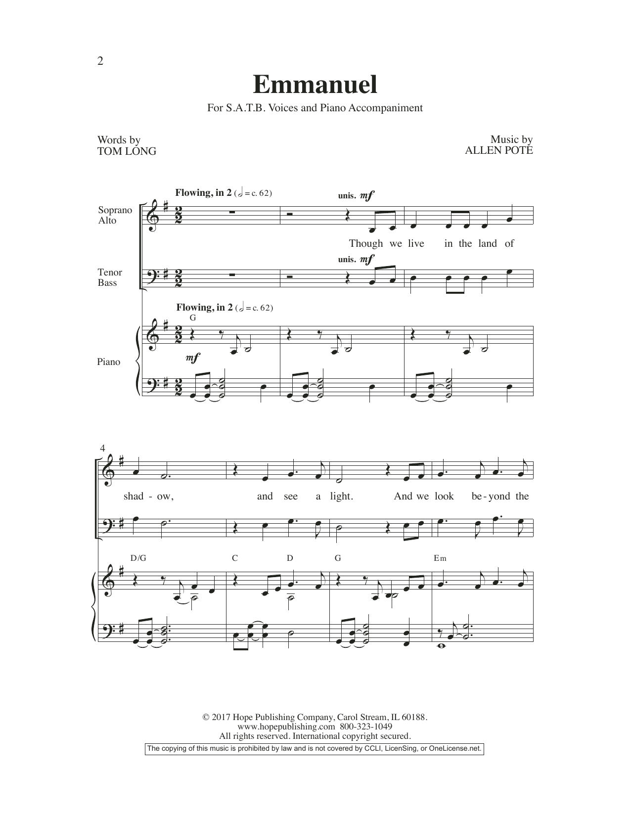 Allen Pote Emmanuel sheet music notes and chords. Download Printable PDF.