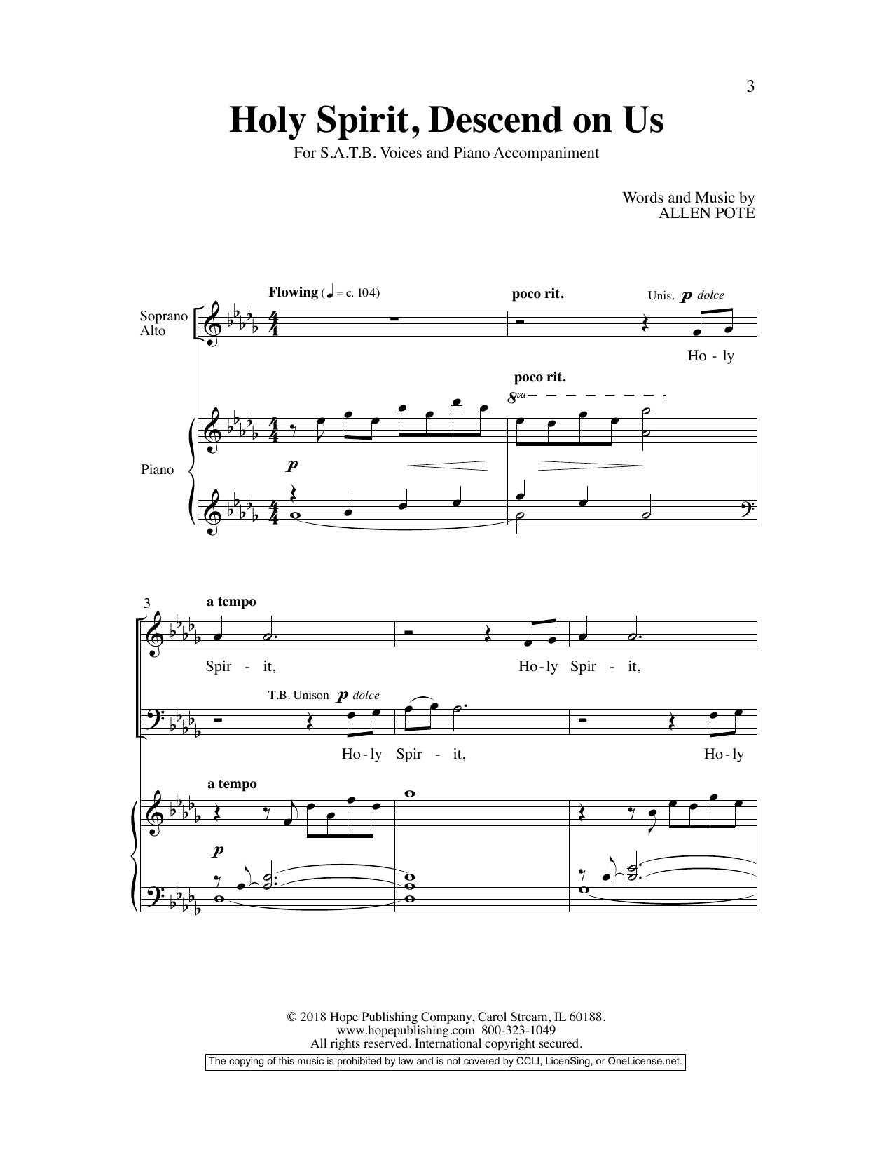 Learn to play Allen Pote Holy Spirit, Descend On Us sheet music for SATB Choir in minutes. Price: 3.9900$ Allen Pote Holy Spirit, Descend On Us sheet music notes and chords arranged for SATB Choir
