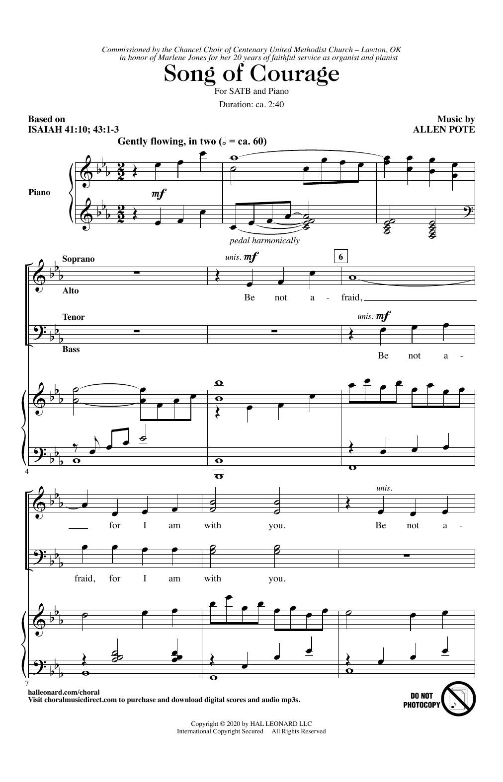 Allen Pote Song Of Courage sheet music notes and chords. Download Printable PDF.