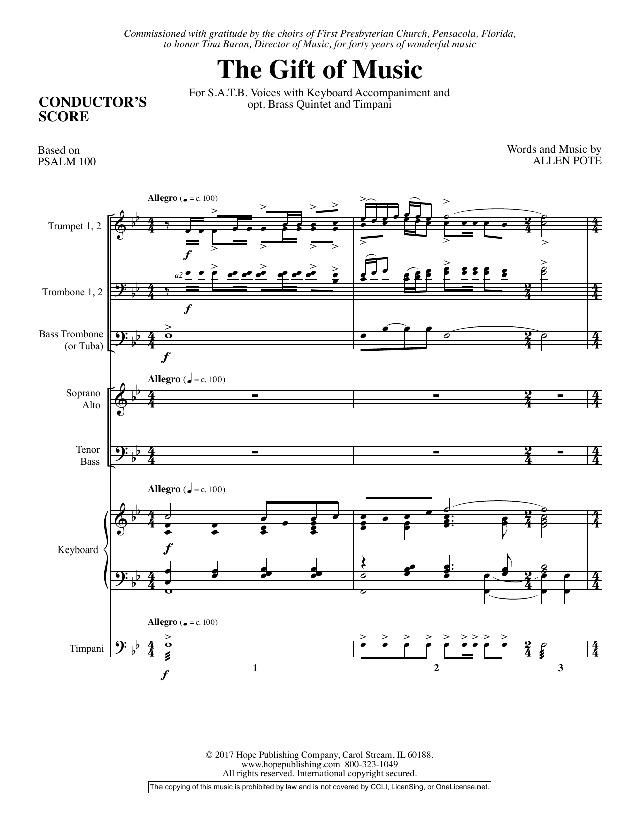 Learn to play Allen Pote The Gift Of Music - Full Score sheet music for Choir Instrumental Pak in minutes. Price: 16.9700$ Allen Pote The Gift Of Music - Full Score sheet music notes and chords arranged for Choir Instrumental Pak