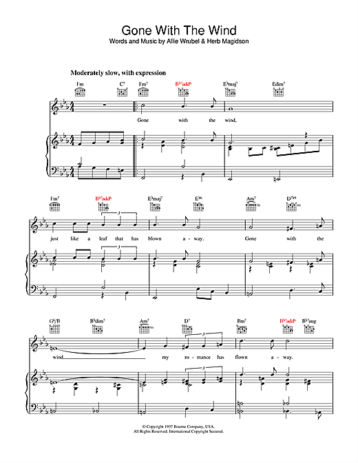 Learn to play Allie Wrubel Gone With The Wind sheet music for Piano, Vocal & Guitar (Right-Hand Melody) in minutes. Allie Wrubel Gone With The Wind sheet music notes and chords. Download Printable PDF.