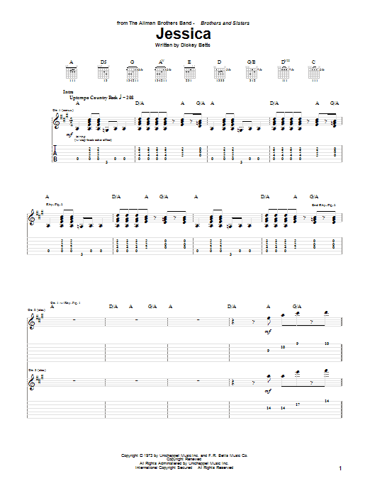 The Allman Brothers Band Jessica sheet music notes and chords. Download Printable PDF.