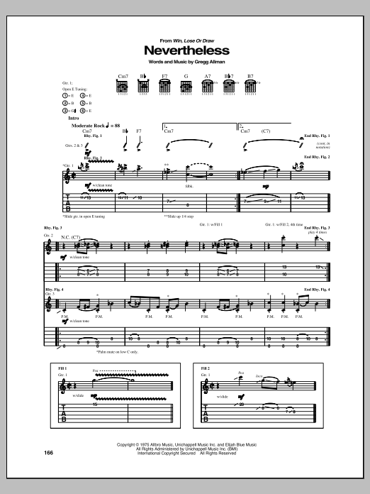 The Allman Brothers Band Nevertheless sheet music notes and chords. Download Printable PDF.