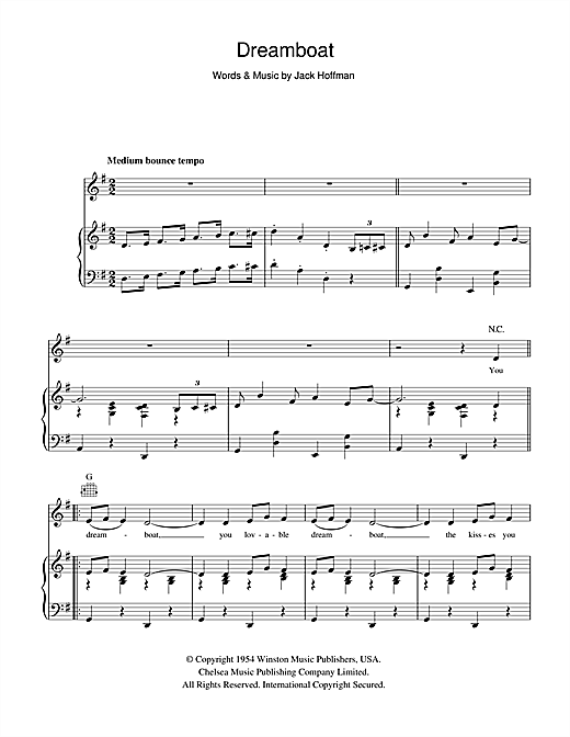 Alma Cogan Dreamboat sheet music notes and chords. Download Printable PDF.