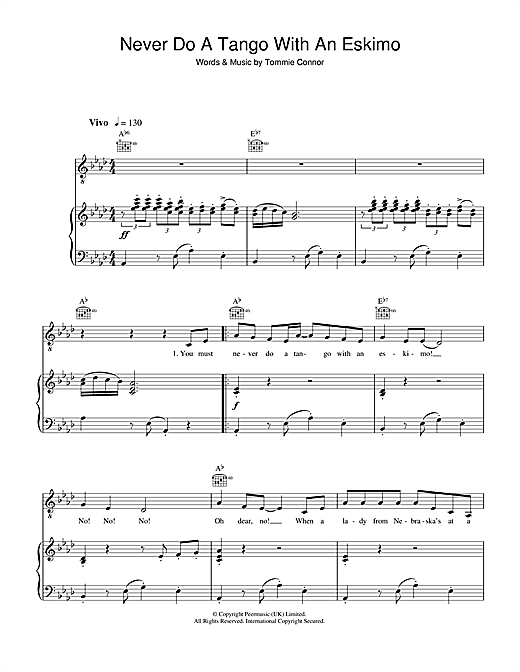 Learn to play Alma Cogan Never Do A Tango With An Eskimo sheet music for Piano, Vocal & Guitar in minutes. Alma Cogan Never Do A Tango With An Eskimo sheet music notes and chords. Download Printable PDF.
