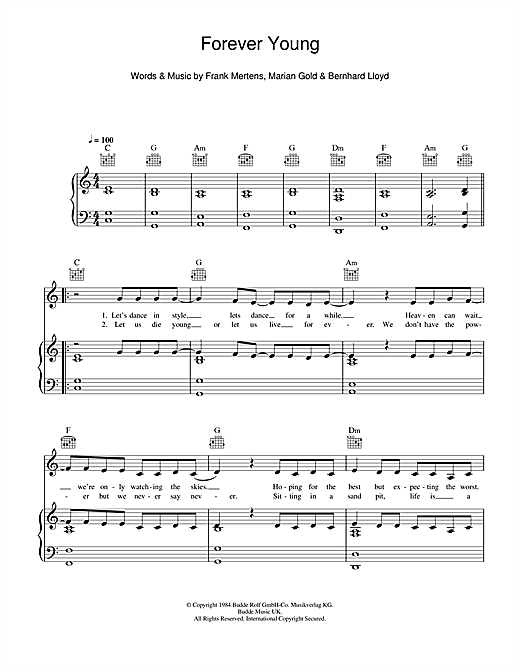 Alphaville Forever Young Sheet Music PDF Notes Chords Pop. 
