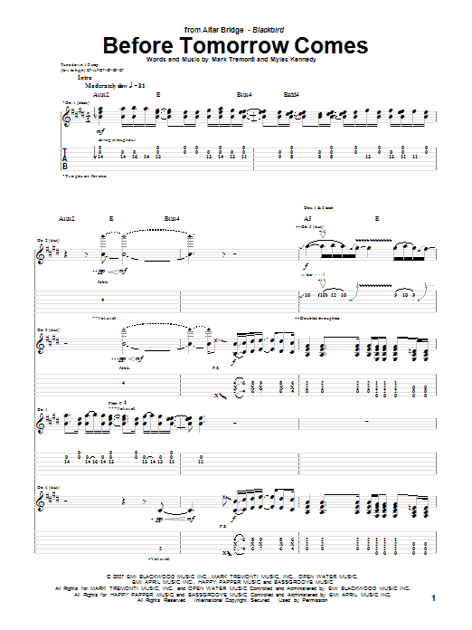 Learn to play Alter Bridge Before Tomorrow Comes sheet music for Guitar Tab in minutes. Price: 7.8900$ Alter Bridge Before Tomorrow Comes sheet music notes and chords arranged for Guitar Tab