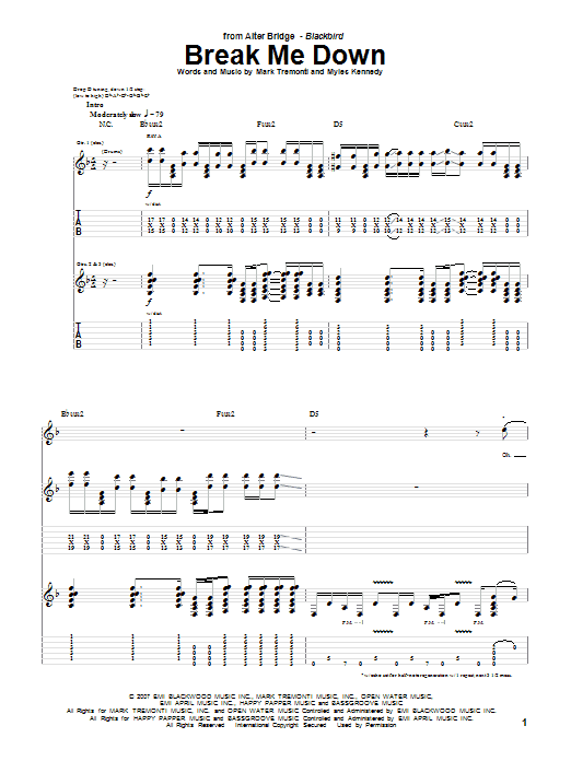 Learn to play Alter Bridge Break Me Down sheet music for Guitar Tab in minutes. Price: 7.8900$ Alter Bridge Break Me Down sheet music notes and chords arranged for Guitar Tab