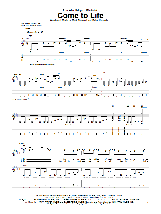 Alter Bridge Come To Life sheet music notes and chords. Download Printable PDF.