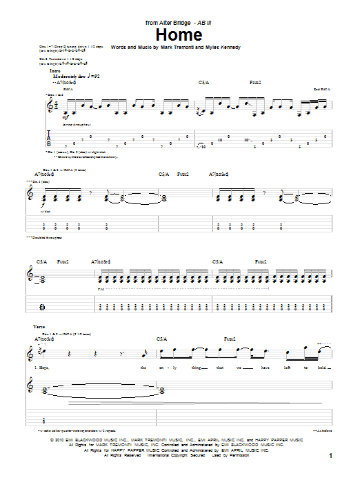 Alter Bridge Home sheet music notes and chords. Download Printable PDF.