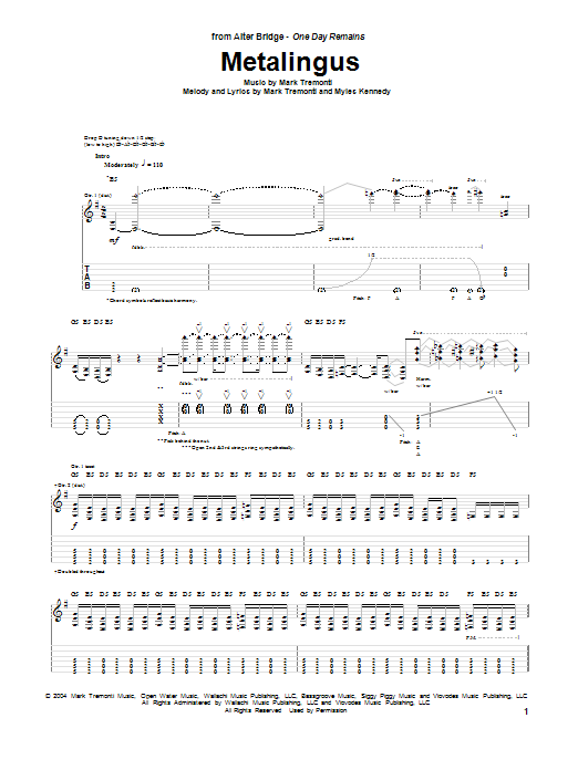 Alter Bridge Metalingus sheet music notes and chords. Download Printable PDF.