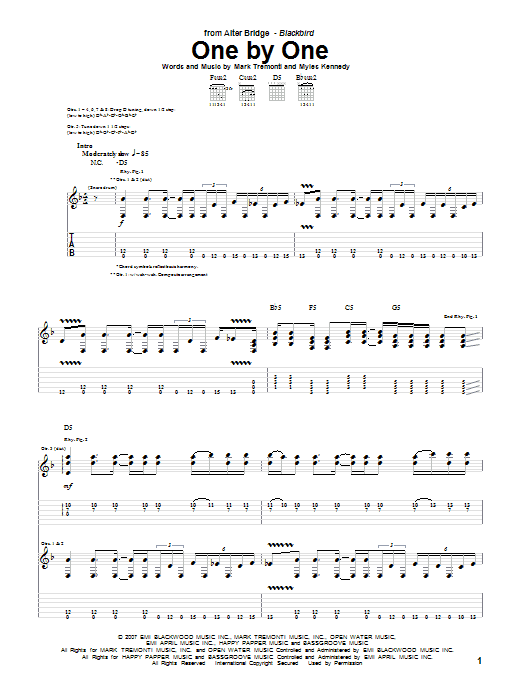 Learn to play Alter Bridge One By One sheet music for Guitar Tab in minutes. Alter Bridge One By One sheet music notes and chords. Download Printable PDF.