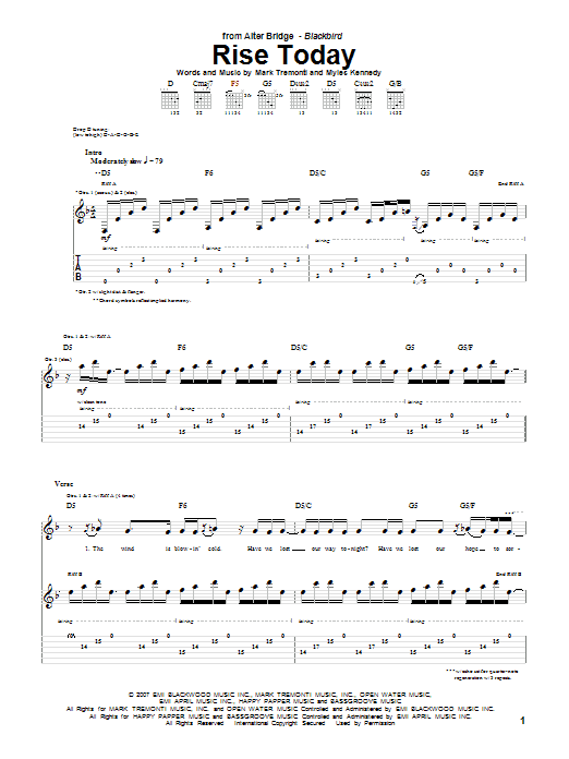 Alter Bridge Rise Today sheet music notes and chords. Download Printable PDF.