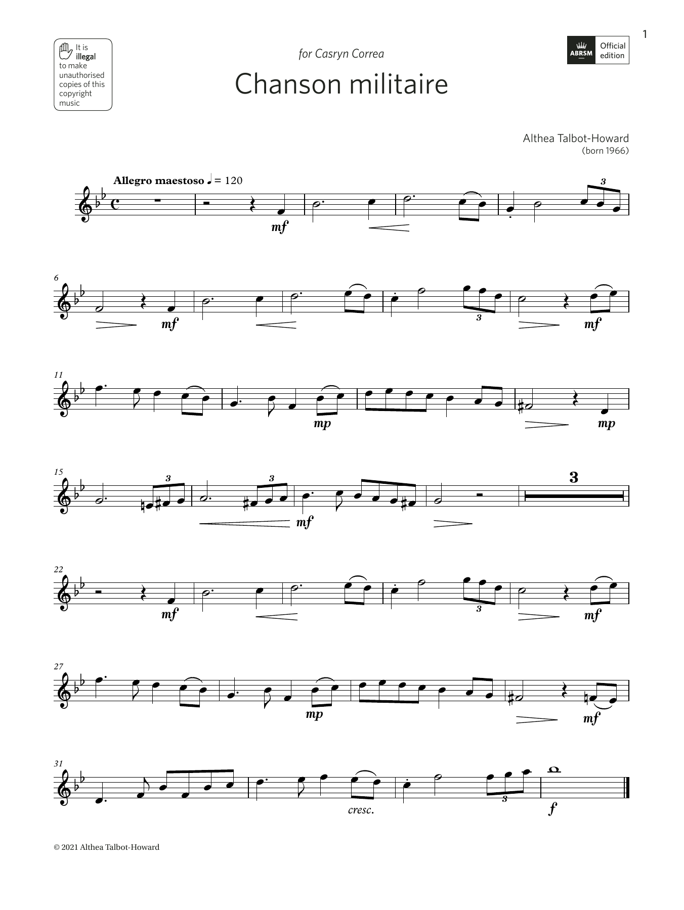 Althea Talbot-Howard Chanson Militaire (Grade 3 List A8 from the ABRSM Oboe syllabus from 2022) sheet music notes and chords. Download Printable PDF.