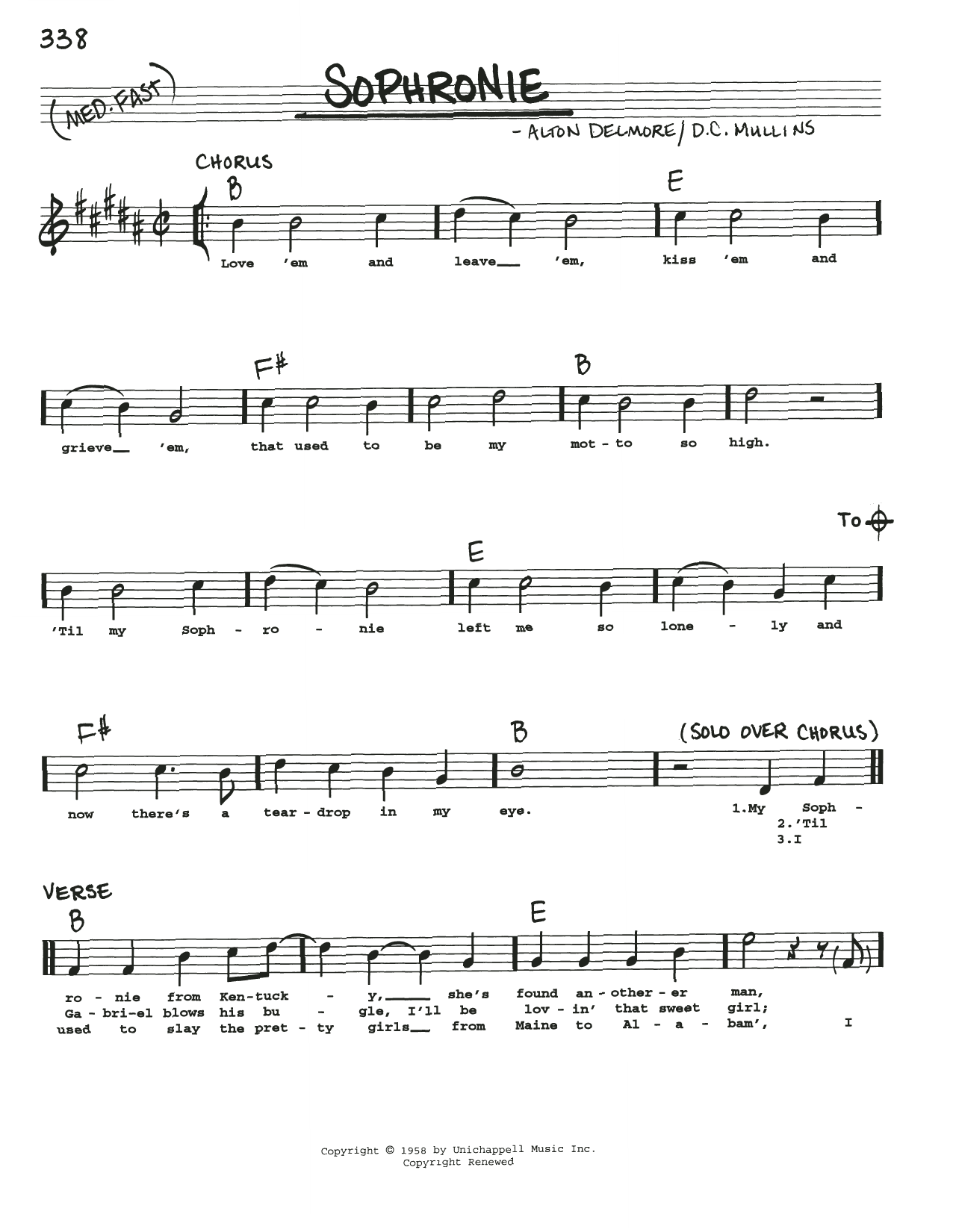 Alton Delmore Sophronie sheet music notes and chords. Download Printable PDF.