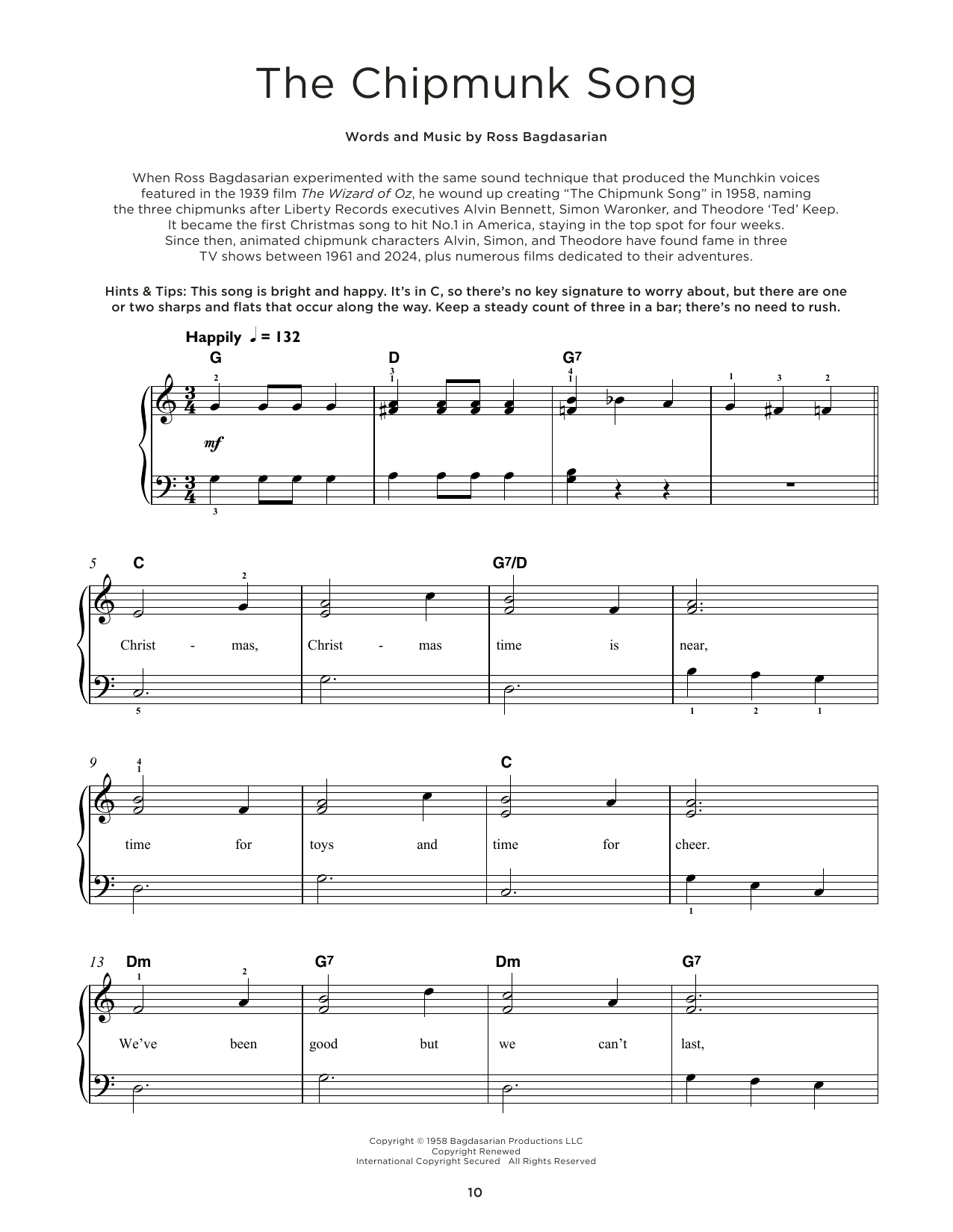 Alvin And The Chipmunks The Chipmunk Song sheet music notes and chords. Download Printable PDF.