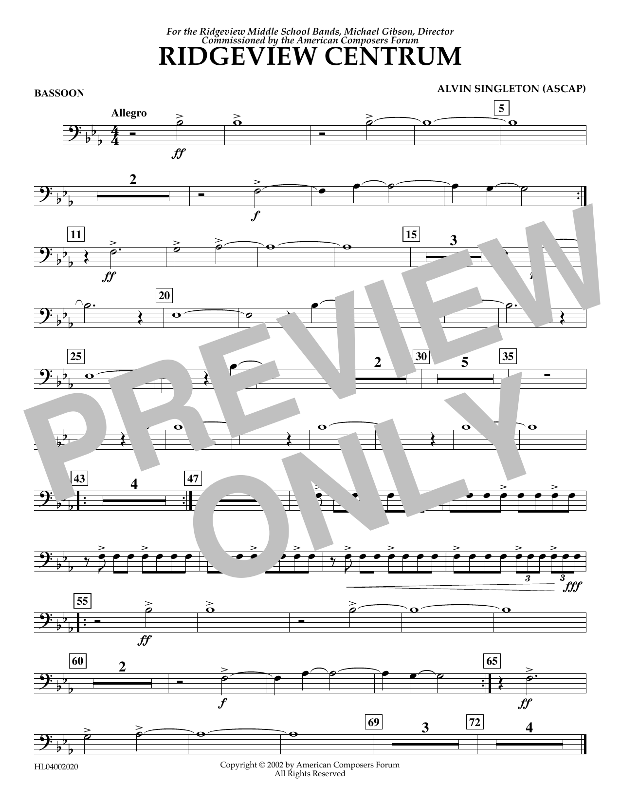 Learn to play Alvin Singleton Ridgeview Centrum - Bassoon sheet music for Concert Band in minutes. Price: 5.9900$ Alvin Singleton Ridgeview Centrum - Bassoon sheet music notes and chords arranged for Concert Band