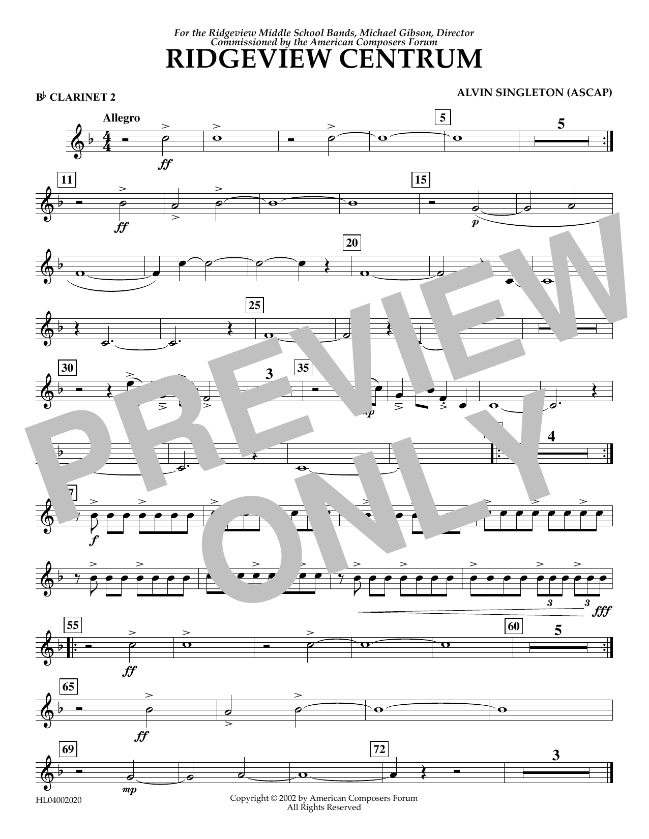 Learn to play Alvin Singleton Ridgeview Centrum - Bb Clarinet 2 sheet music for Concert Band in minutes. Price: 5.9900$ Alvin Singleton Ridgeview Centrum - Bb Clarinet 2 sheet music notes and chords arranged for Concert Band