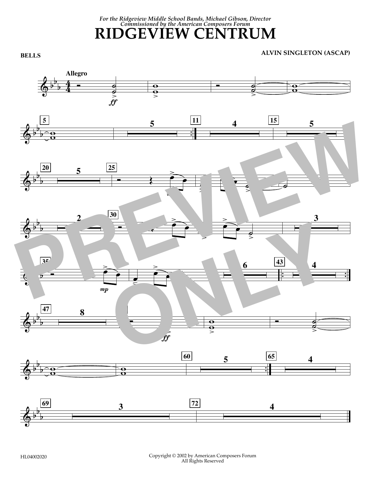 Learn to play Alvin Singleton Ridgeview Centrum - Bells sheet music for Concert Band in minutes. Price: 5.9900$ Alvin Singleton Ridgeview Centrum - Bells sheet music notes and chords arranged for Concert Band
