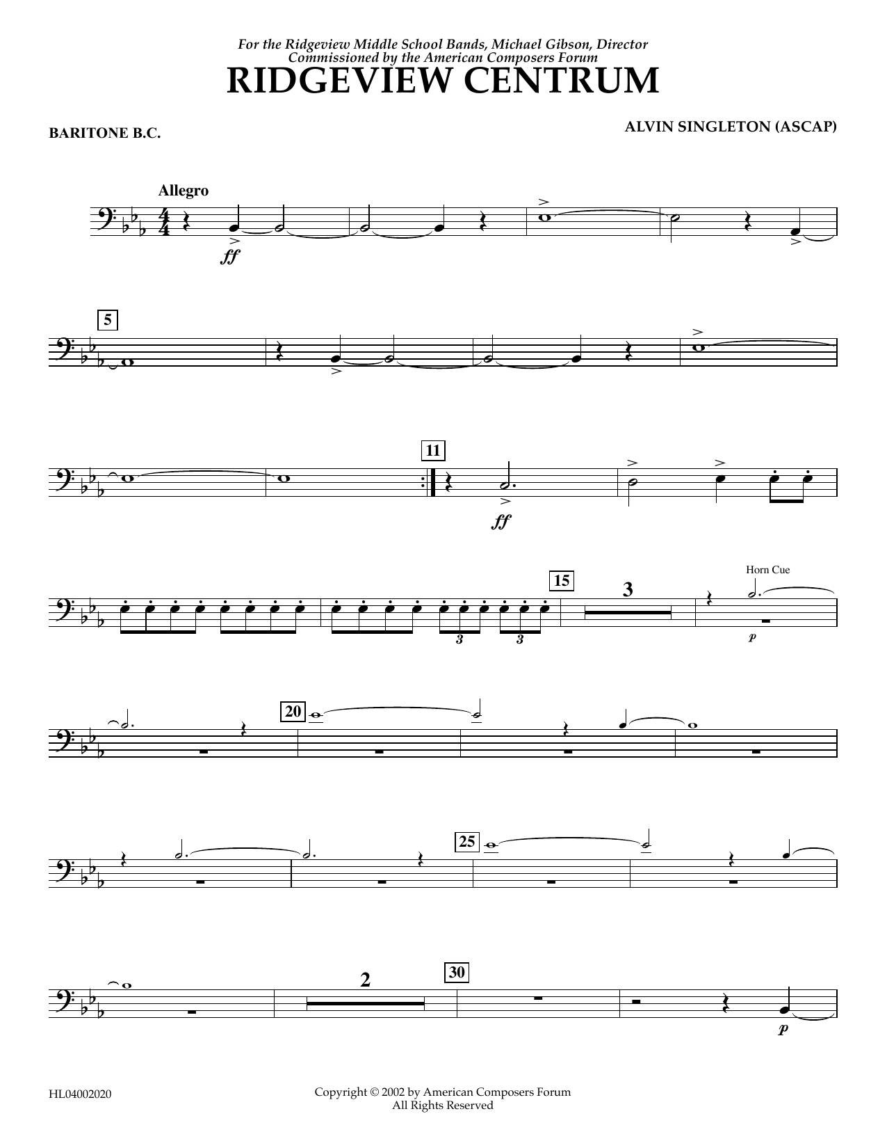 Learn to play Alvin Singleton Ridgeview Centrum - Euphonium in Bass Clef sheet music for Concert Band in minutes. Price: 5.9900$ Alvin Singleton Ridgeview Centrum - Euphonium in Bass Clef sheet music notes and chords arranged for Concert Band