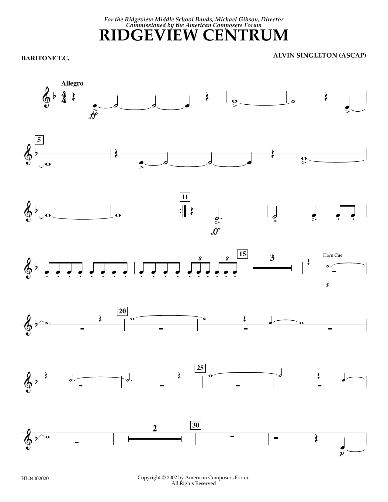 Learn to play Alvin Singleton Ridgeview Centrum - Euphonium in Treble Clef sheet music for Concert Band in minutes. Price: 5.9900$ Alvin Singleton Ridgeview Centrum - Euphonium in Treble Clef sheet music notes and chords arranged for Concert Band