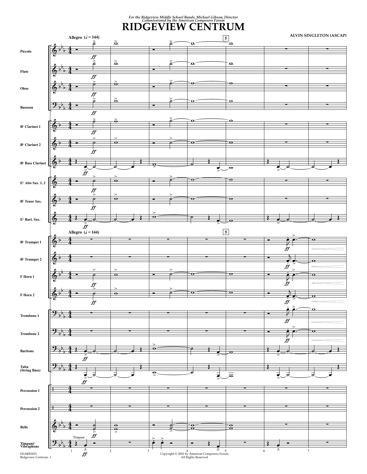 Learn to play Alvin Singleton Ridgeview Centrum - Full Score sheet music for Concert Band in minutes. Price: 6.9900$ Alvin Singleton Ridgeview Centrum - Full Score sheet music notes and chords arranged for Concert Band