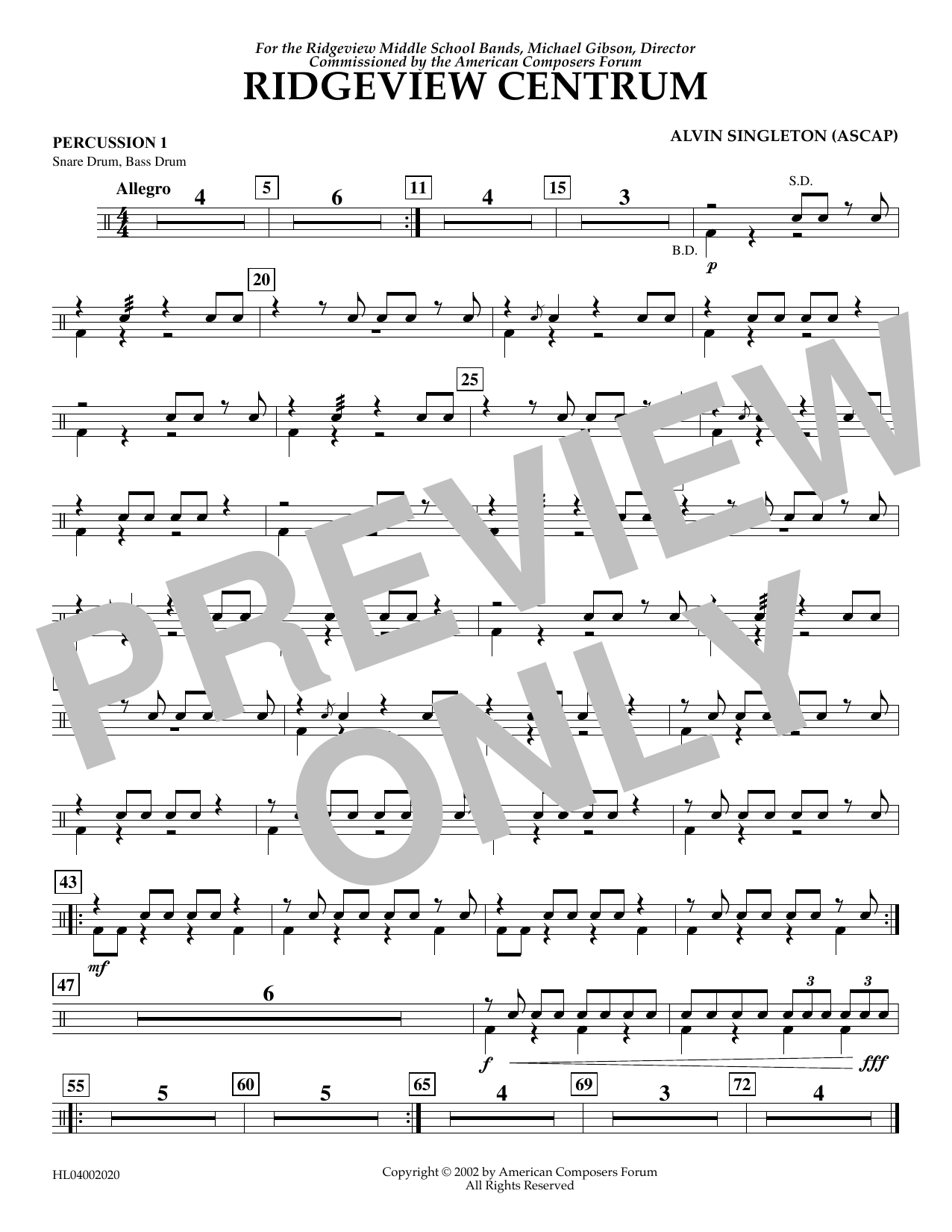 Learn to play Alvin Singleton Ridgeview Centrum - Percussion 1 sheet music for Concert Band in minutes. Price: 5.9900$ Alvin Singleton Ridgeview Centrum - Percussion 1 sheet music notes and chords arranged for Concert Band