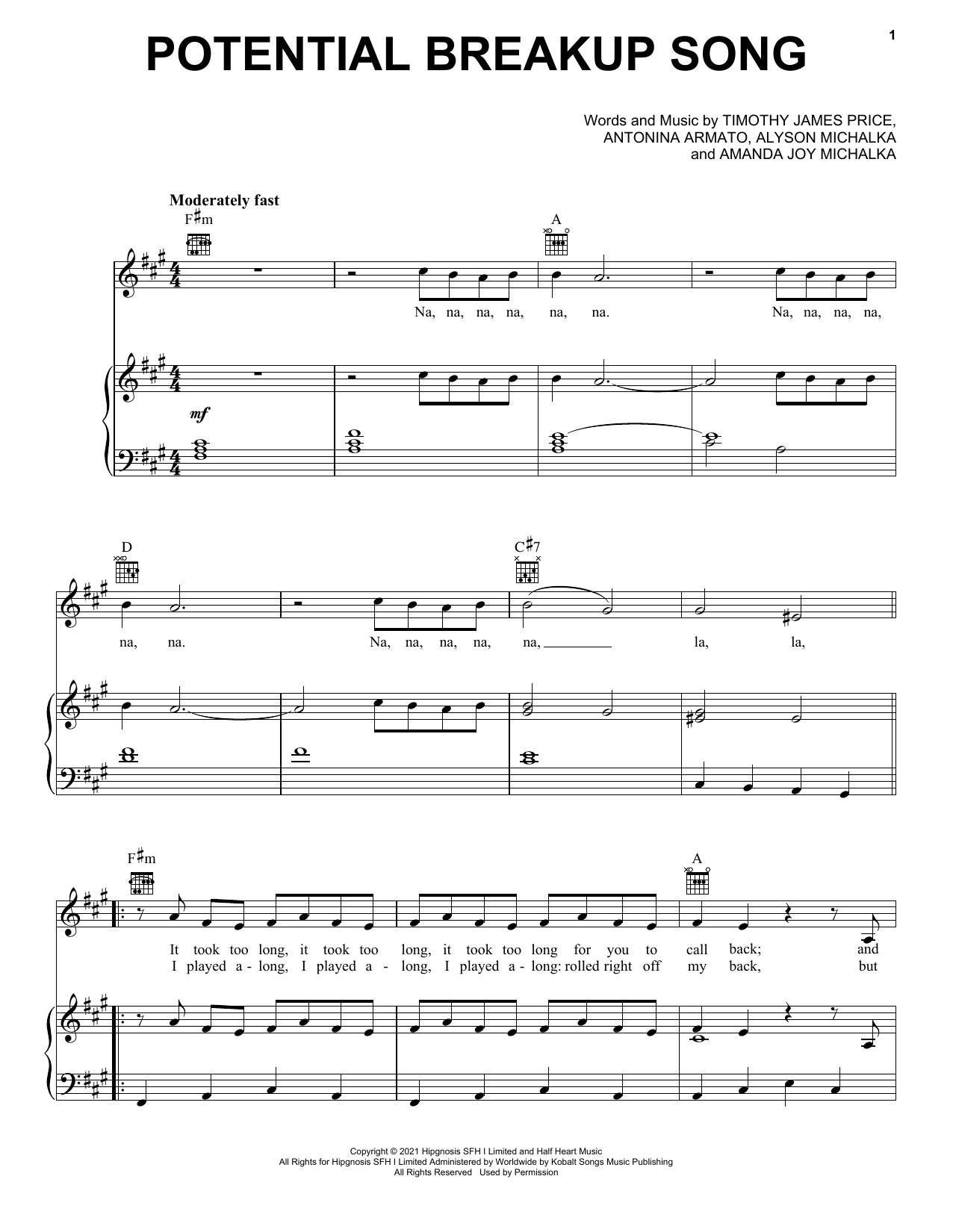 Aly & AJ Potential Breakup Song sheet music notes and chords. Download Printable PDF.