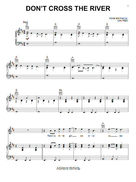 Learn to play America Don't Cross The River sheet music for Piano, Vocal & Guitar (Right-Hand Melody) in minutes. America Don't Cross The River sheet music notes and chords. Download Printable PDF.