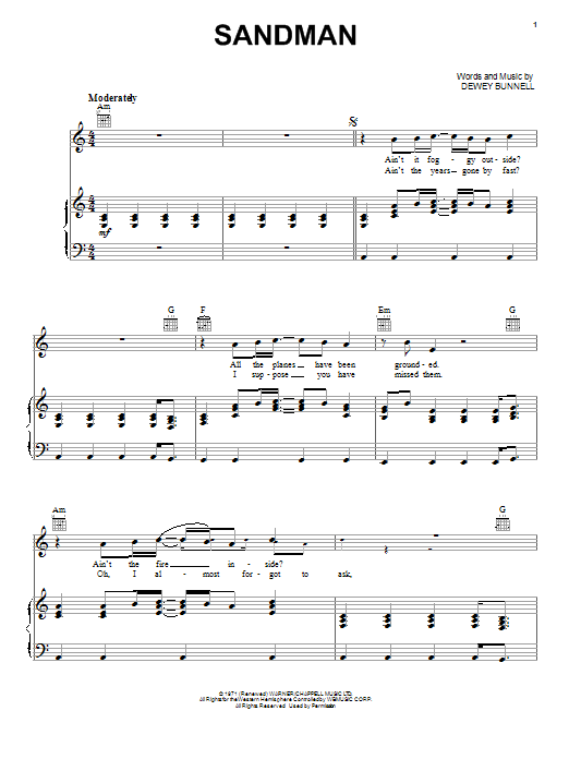 America Sandman sheet music notes and chords. Download Printable PDF.