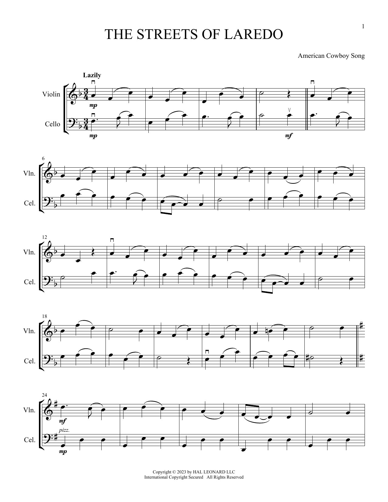 American Cowboy Song The Streets Of Laredo (arr. Michelle Hynson) sheet music notes and chords. Download Printable PDF.