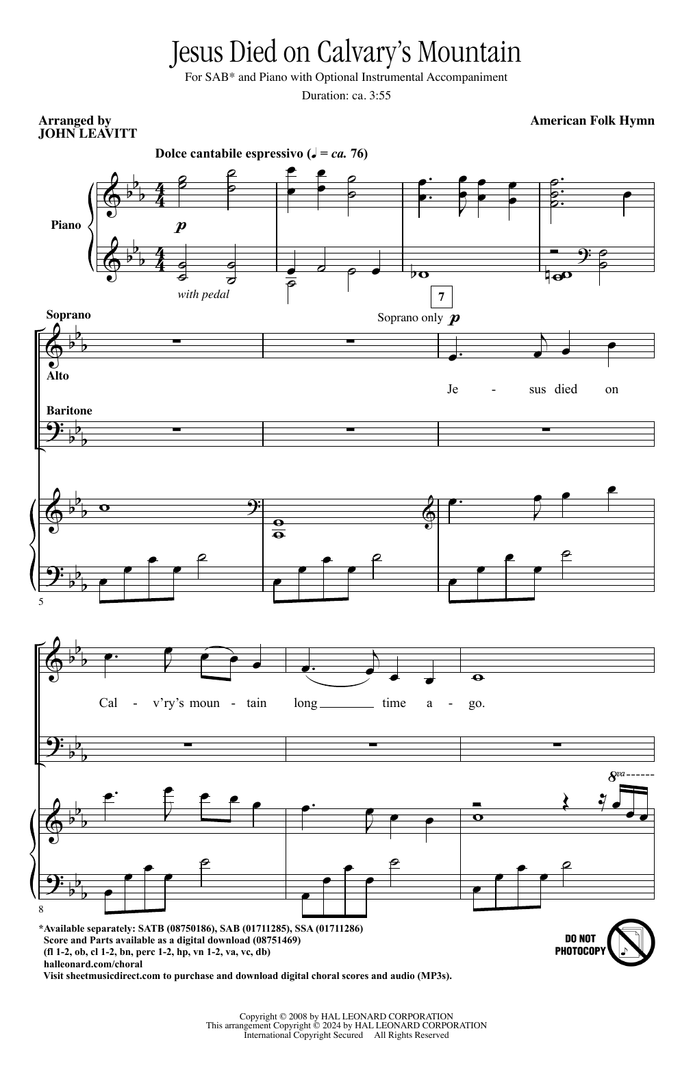 American Folk Hymn Jesus Died On Calvary's Mountain (arr. John Leavitt) sheet music notes and chords. Download Printable PDF.