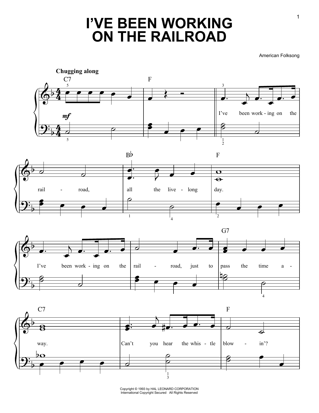 American Folk Song I've Been Working On The Railroad sheet music notes and chords. Download Printable PDF.