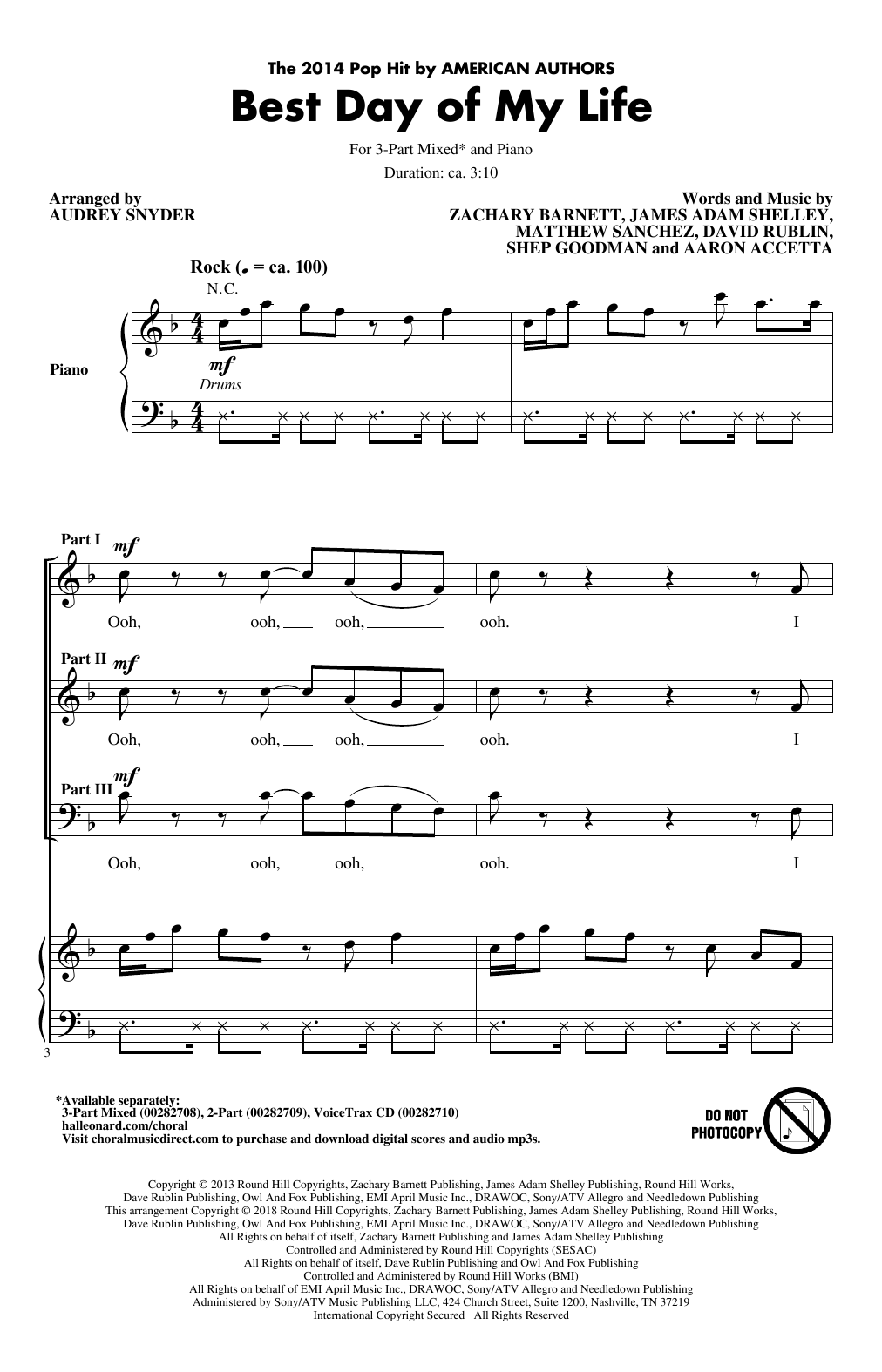 American Authors Best Day Of My Life (arr. Audrey Snyder) sheet music notes and chords. Download Printable PDF.