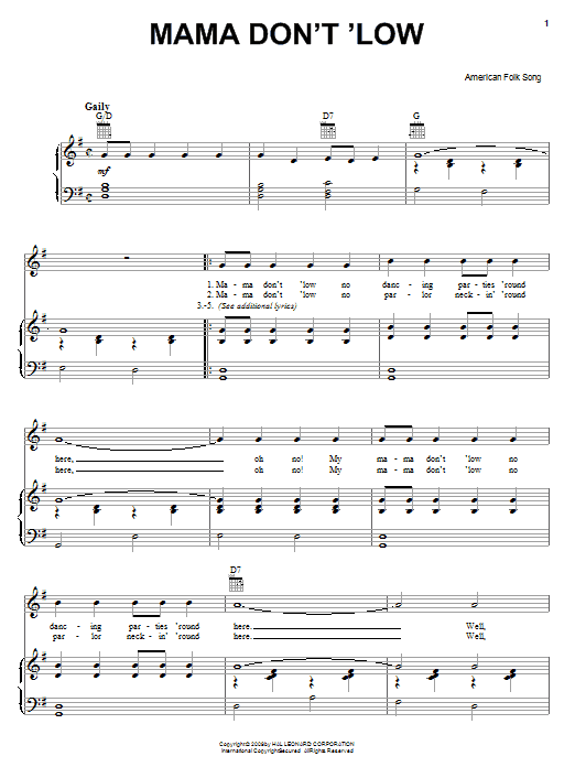 Learn to play Traditional American Folksong Mama Don't 'Low sheet music for Piano, Vocal & Guitar (Right-Hand Melody) in minutes. Traditional American Folksong Mama Don't 'Low sheet music notes and chords. Download Printable PDF.