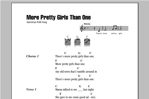 Traditional American Folksong More Pretty Girls Than One sheet music notes and chords. Download Printable PDF.
