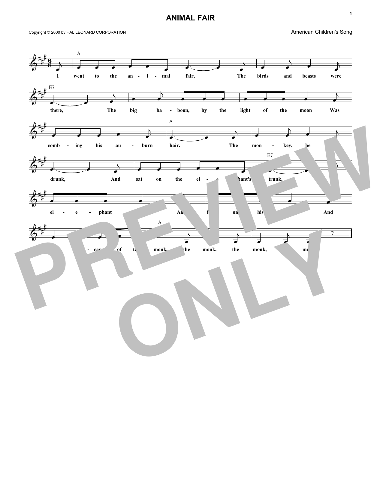 American Folksong Animal Fair sheet music notes and chords. Download Printable PDF.