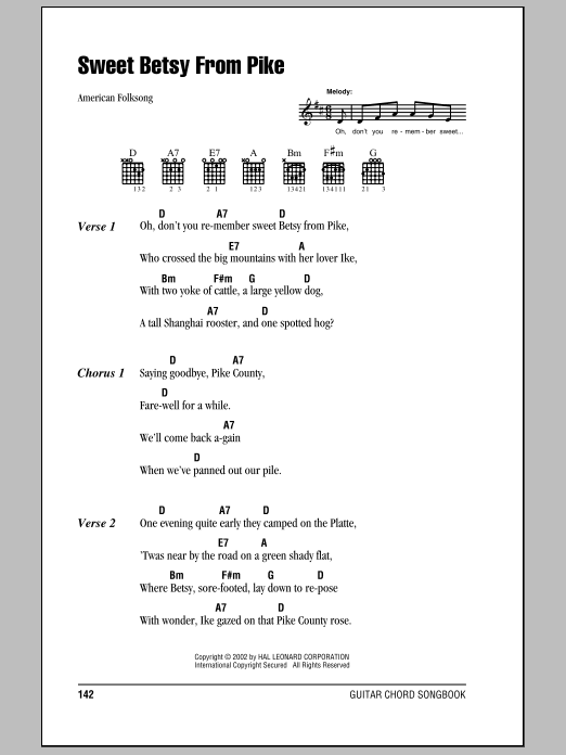 American Folksong Sweet Betsy From Pike sheet music notes and chords. Download Printable PDF.