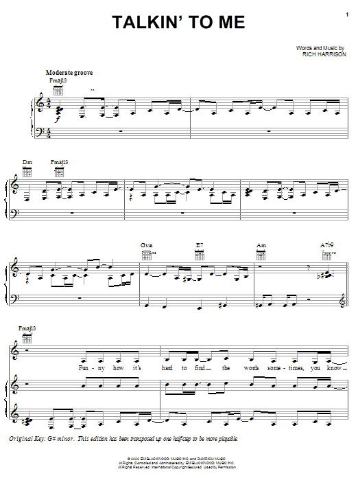 Amerie Talkin' To Me sheet music notes and chords. Download Printable PDF.